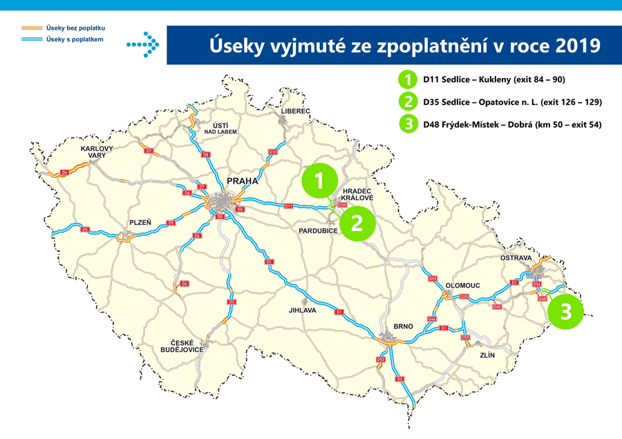Mapa znepoplatnění dálnic od 2019