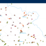 Mapa zpoždění vlaků, většina má červenou barvu