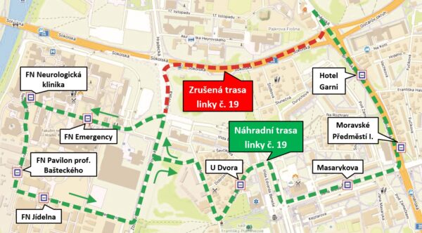 Pozměněná trasa linky č. 19 do areálu FN / Foto: DPMHK