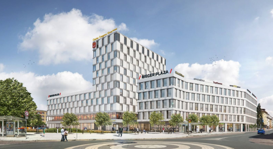 Pohled na podobu komplexu Rieger Plaza od cukrárny Kolibřík / Foto: RP